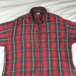 Premier International Red and Black Plaid Long Sleeve Flannel Shirt Mens Size XL